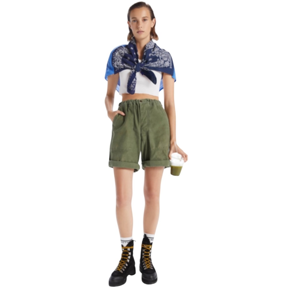 MOTHER The Surplus Short Army Green Utility Shorts Women's L Raw Hem Cargo
